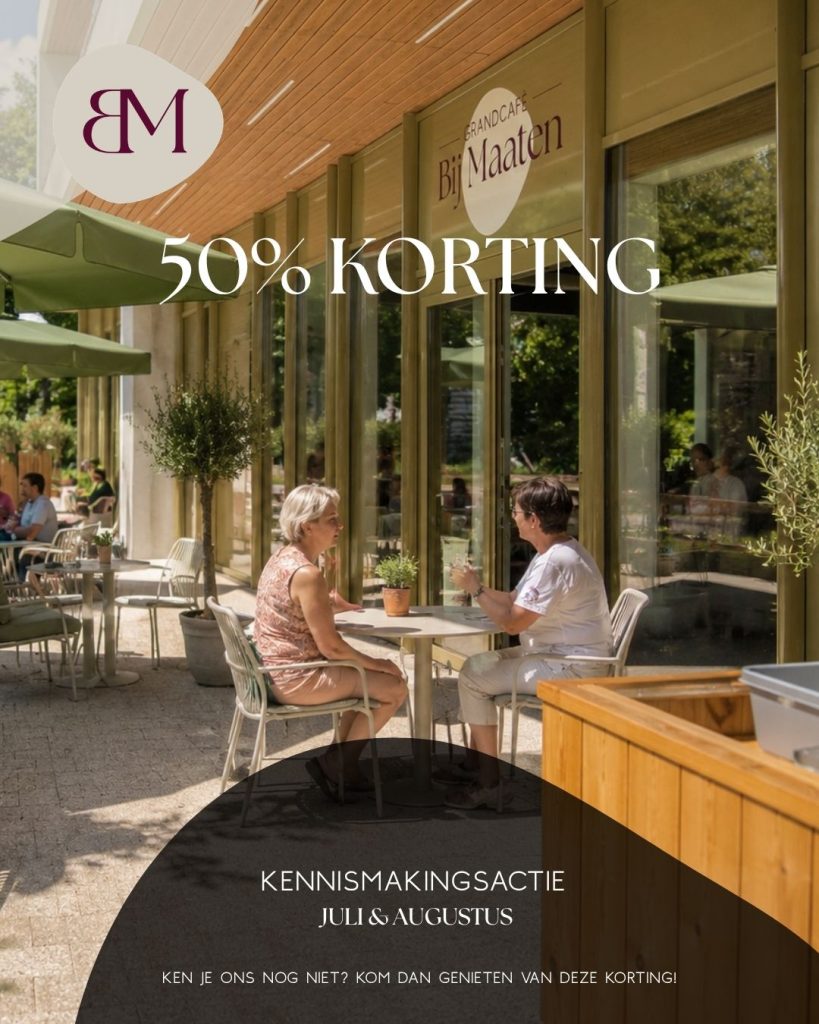 Terras van Grandcafé Bij Maaten in Ede met kennismakingsactie en 50% korting op ontbijt of lunch